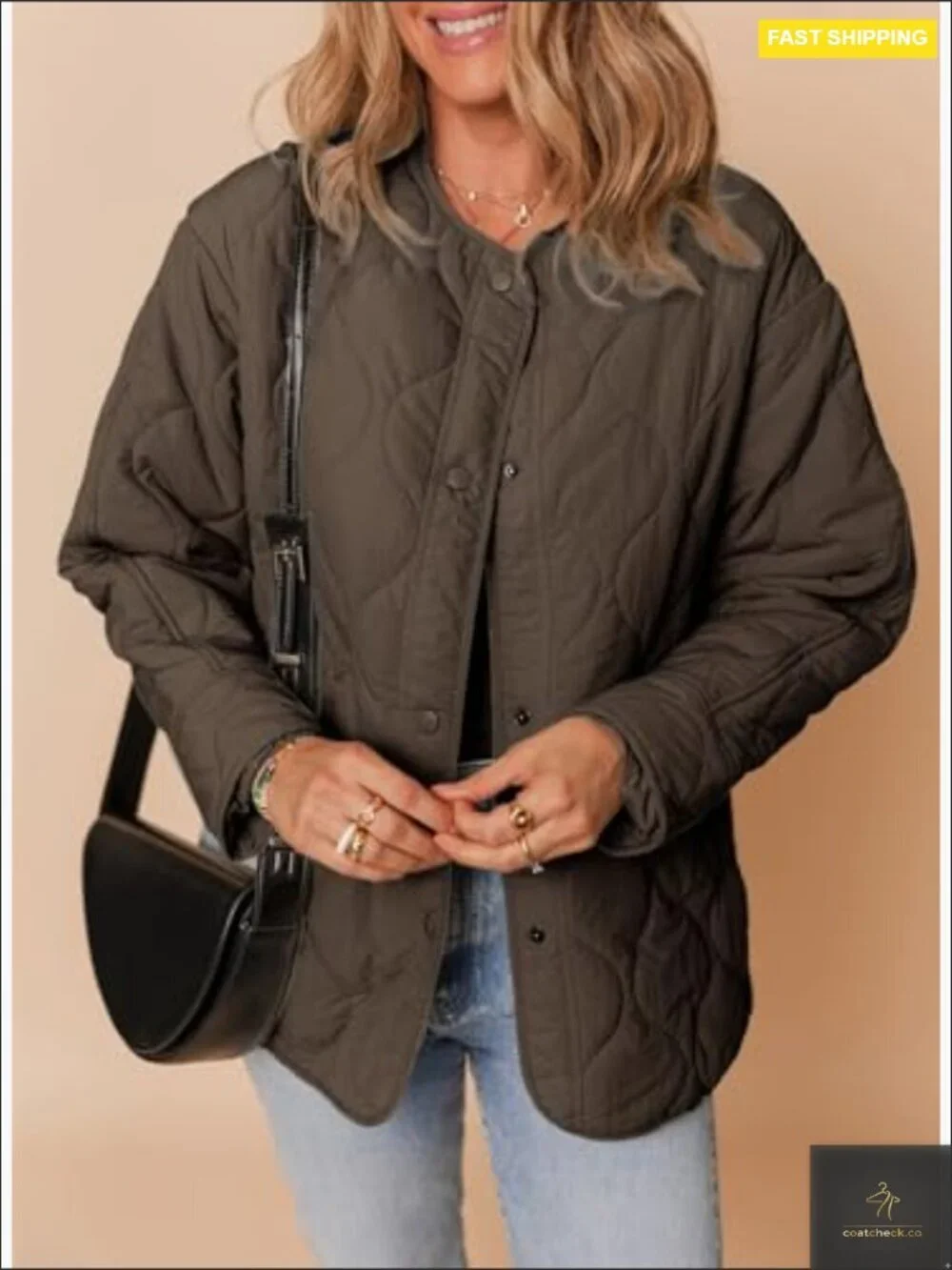 Quilted Lightweight Puffer Jacket Button Down Coat Padded Outwear Pockets